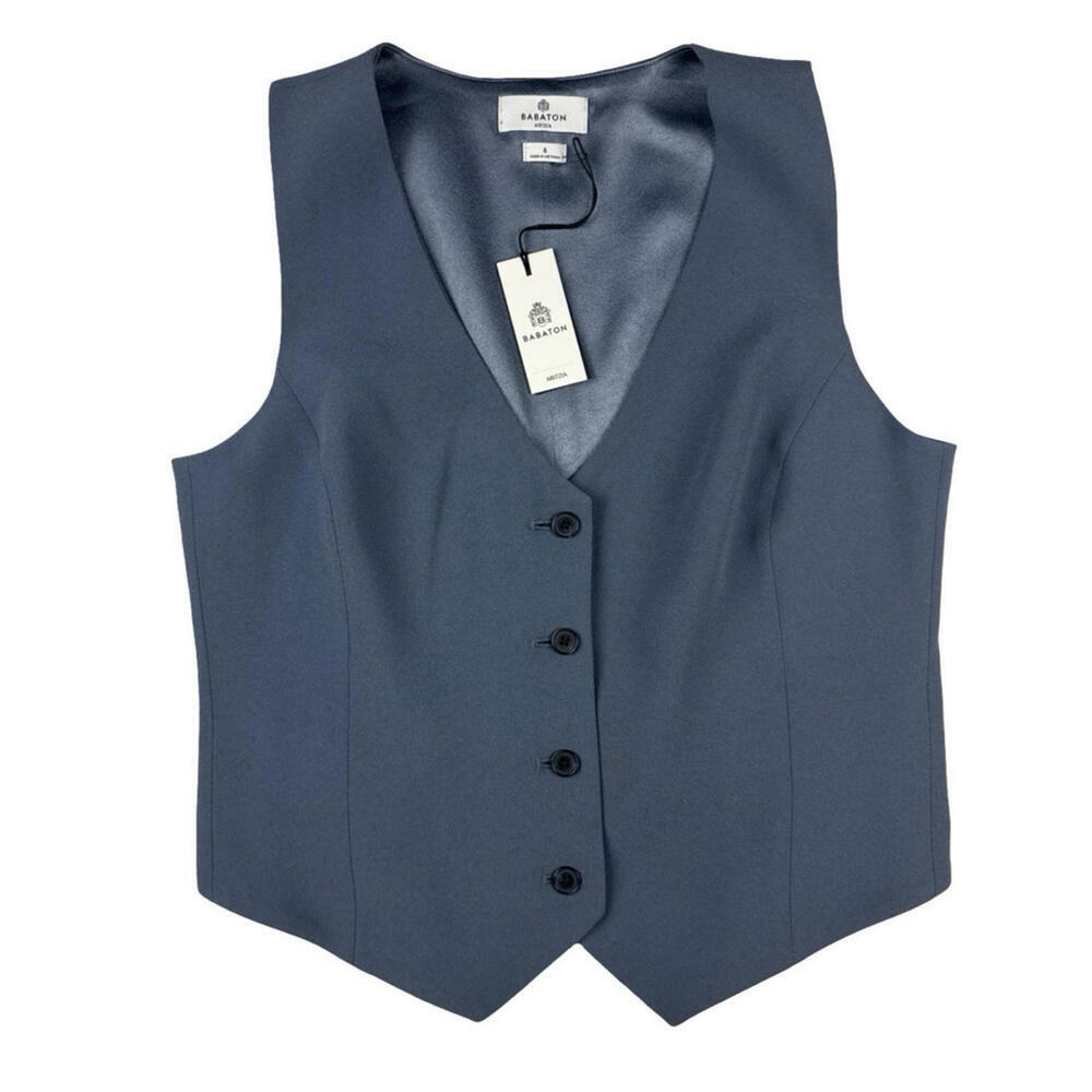 Aritzia Deniro Crepe Vest Vintage Marine Retro Blue Size 6 US